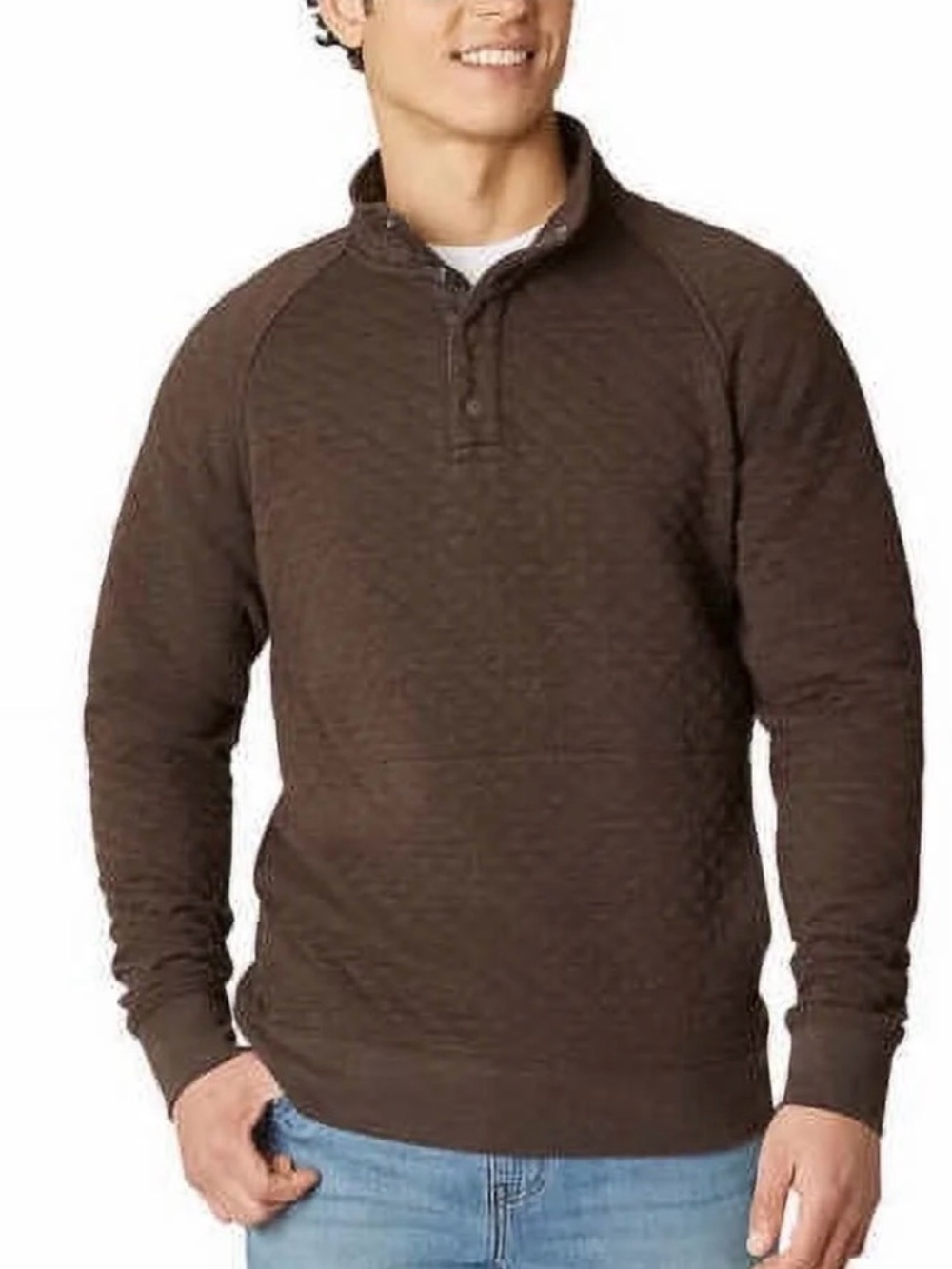 Eddie Bauer Brown Quilted Quarter Snap Pullover